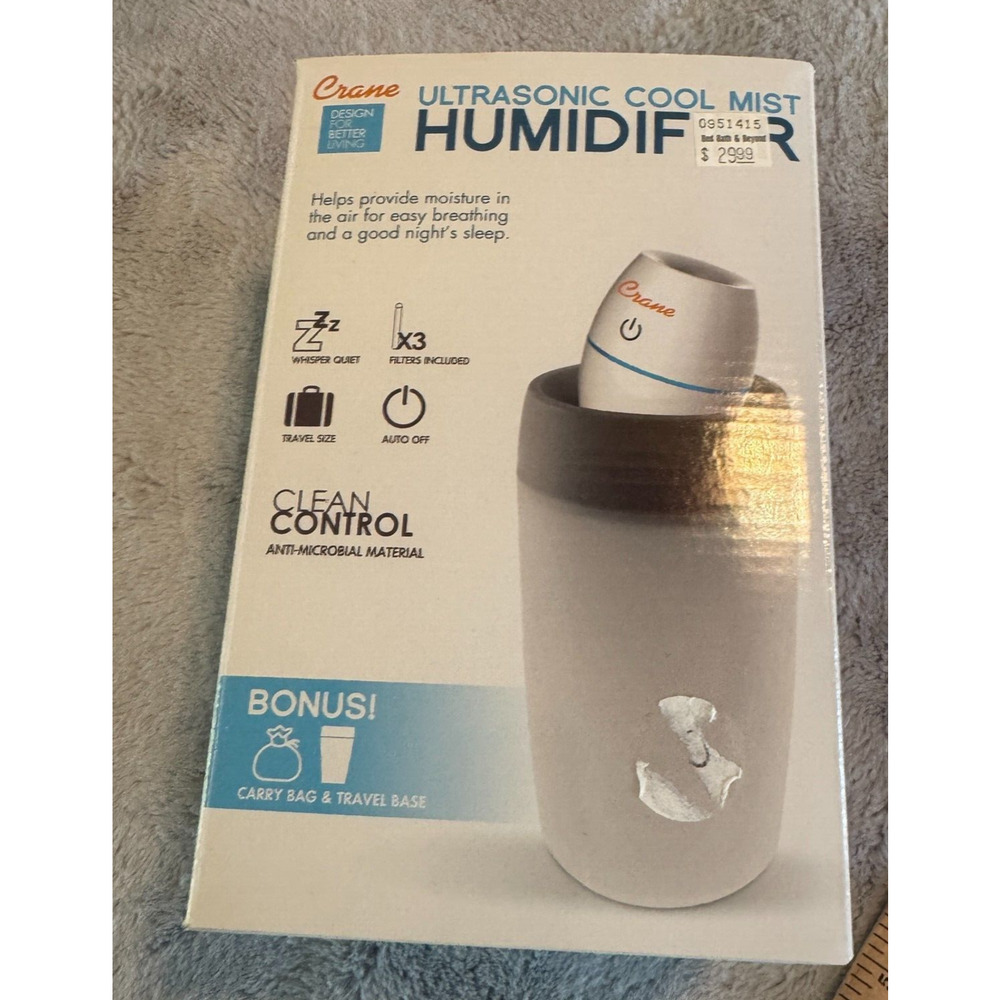 Crane EE-5950 Cool Mist Travel Humidifier - White New open box‎ USB powered